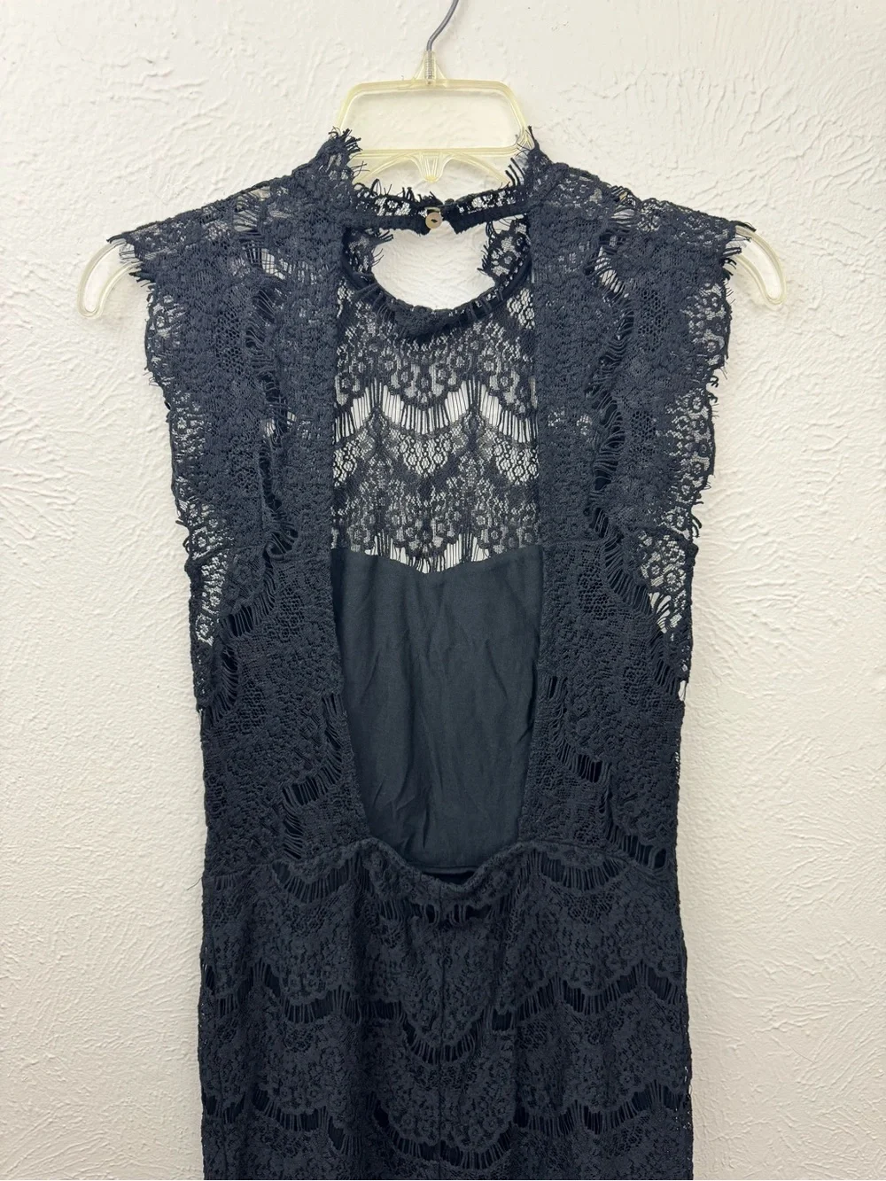 NWT Free People Black Lace Open Back Mini Dress Size Medium Mock Neck Cocktail